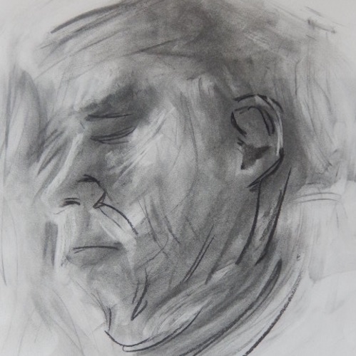 portrait of the artists mother in charcoal
